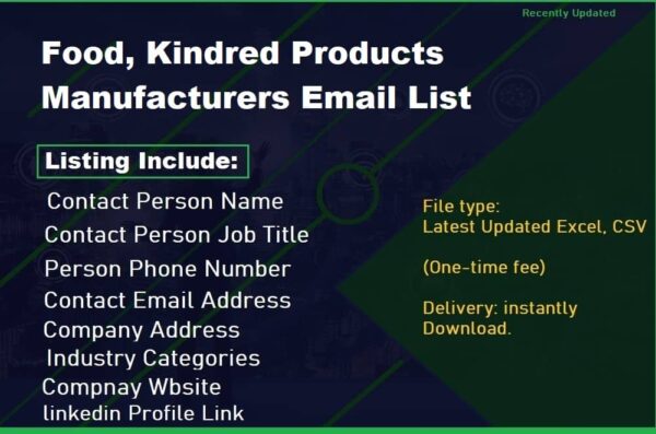 Food, Kindred Products Manufacturers Email Data Scraping