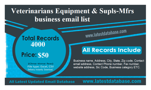 Veterinarians Equipment & Supls-Mfrs Email Data Scraping